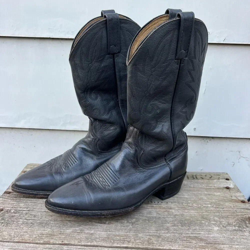 Vintage Dan Post Gray Almond Toe Cowboy Western Boots Size 9D